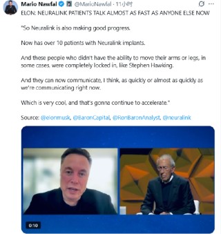 马斯克称Neuralink植入者的交流速度几乎和正常人一样快